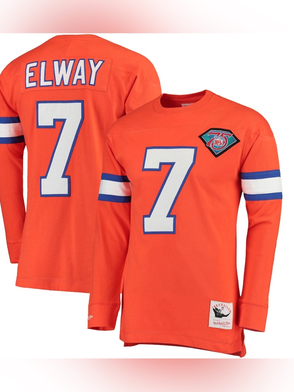 Mitchell & Ness Denver Broncos John Elway #7 NFL Long Sleeve Top. Medium